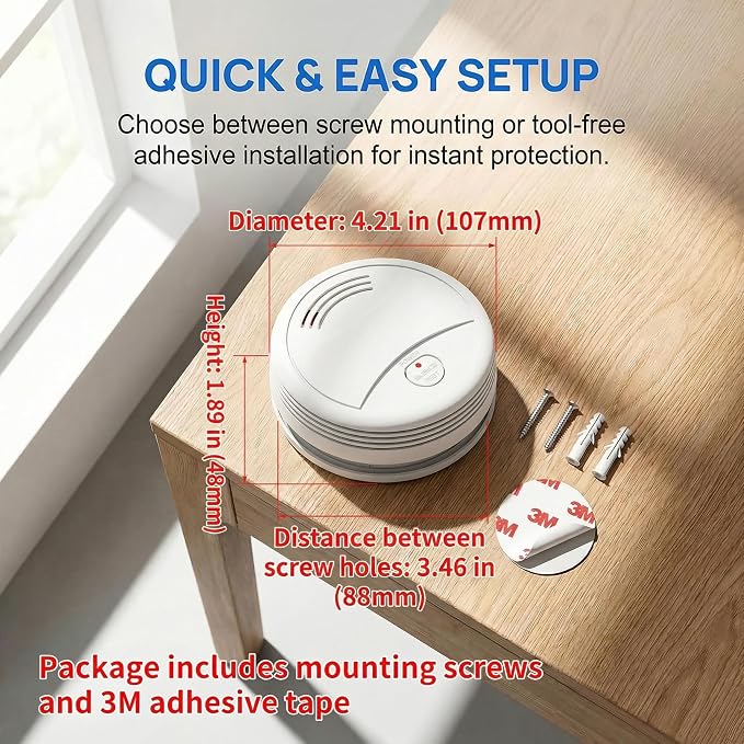 2 Pack Photoelectric Smoke Detector, 10-Year Battery Operated Fire Alarm - Image 2