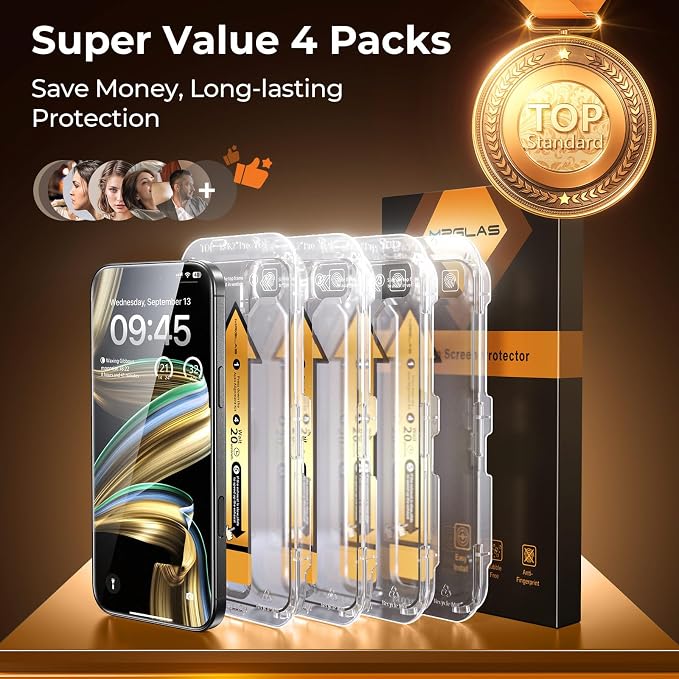 MRGLAS 4-Pack TOP 9H+ Glass for iPhone 16 Plus Privacy Screen Protector UNBREAK - Image 9