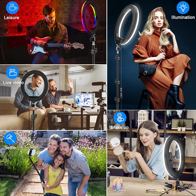 STALLY 10.2" Ring Light with Stand, 12 Dimming Levels, 32 Color Modes Selfie - Image 8