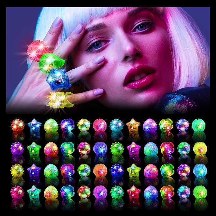 OLUPP Light Up Rings, Glow In The Dark Party Supplies, 6 Style Flashing Glow In - Image 2