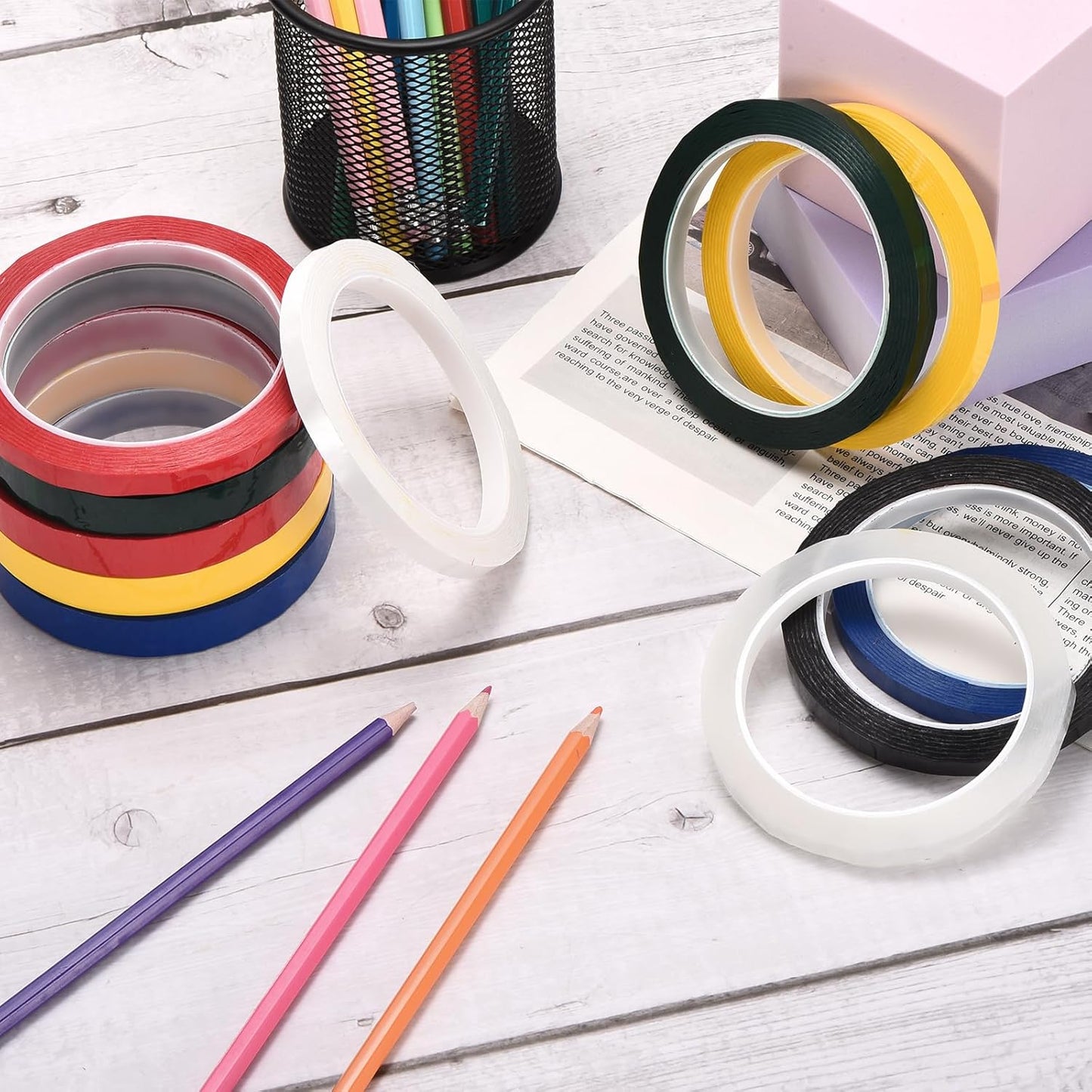 MECCANIXITY 10 Rolls Whiteboard Tape Graphic Chart Tape 5mm 54.7 Yard Art Tape Thin Self-Adhesive Pinstripe Tape Masking Tape for Gift Wrapping Craft Supplies, Light Yellow