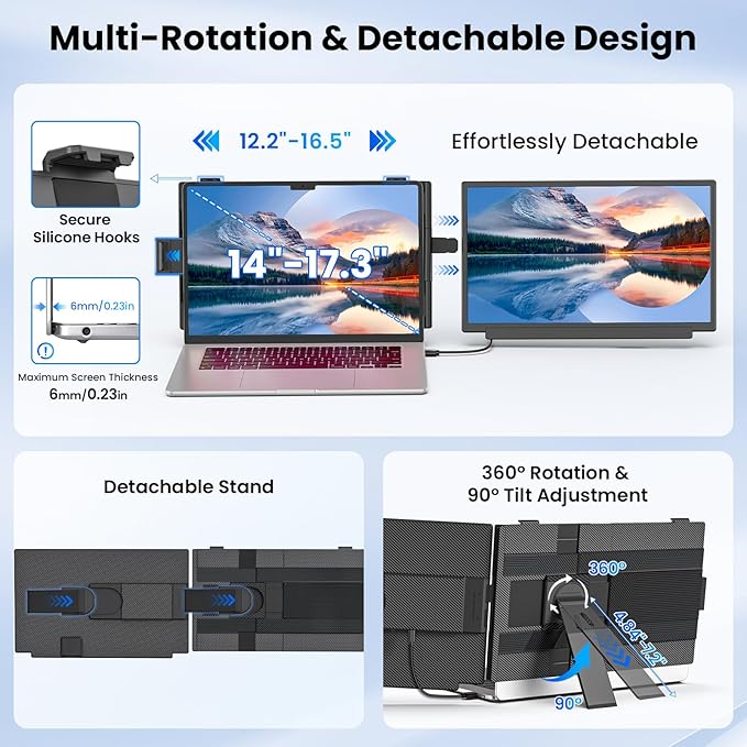 Redalf 15.6" Laptop Screen Extender, FHD 1080P Portable Monitor, Detachable and - Image 5