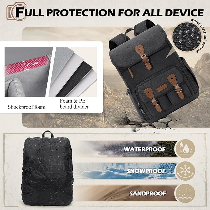 RAINSMORE Camera Bag Backpack for DSLR/SLR Mirrorless 15.6 Inch Laptop Camera - Image 6