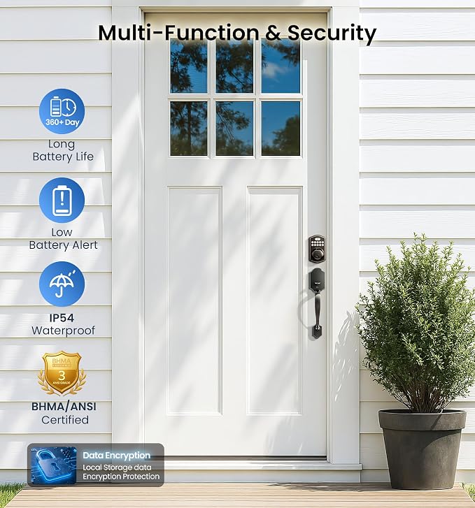 Veise KS02A Fingerprint Keyless Entry Door Lock, Auto Lock, Electronic Keypad - Image 5