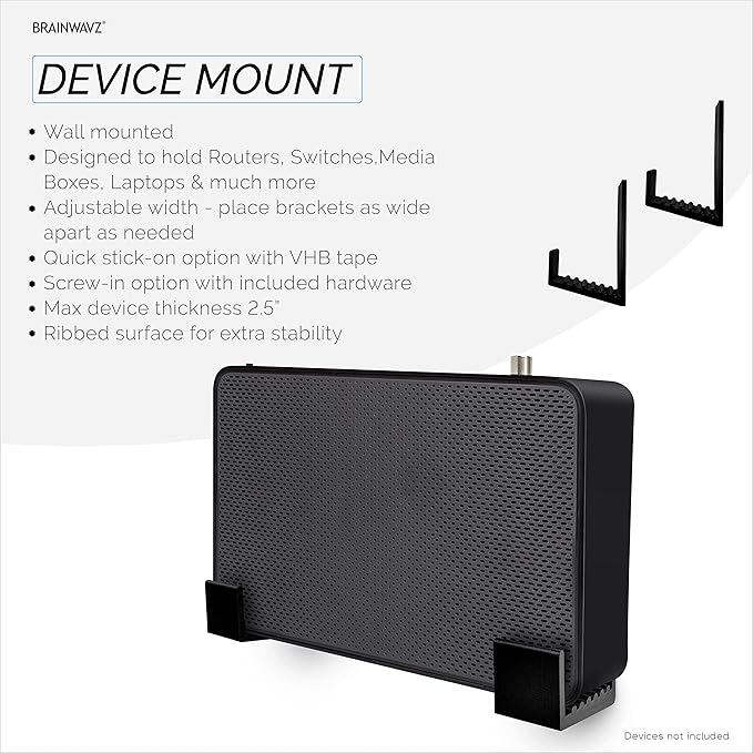 2.5" Cable Box Wall Mount Hanger Holder, Adhesive & Screw-in, - Image 2