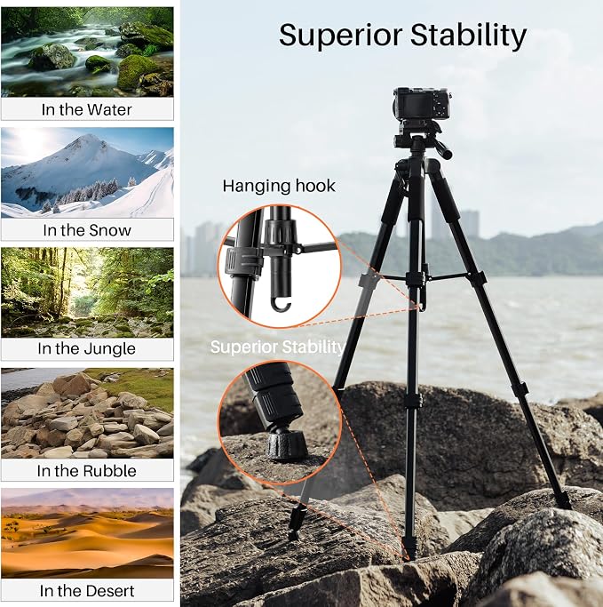 74'' Camera Tripod, Fotopro Lightweight Aluminum Travel Tripod - Image 7