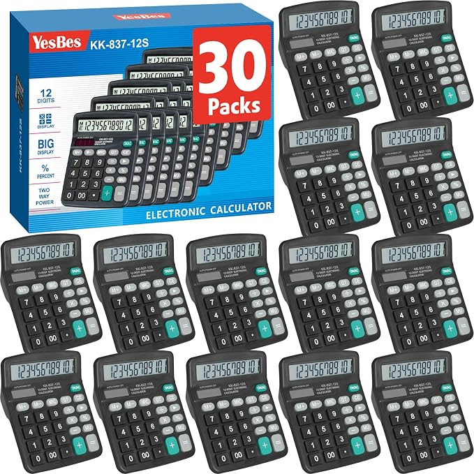 30 Pack Calculator Bulk, 12 Digits Calculators Desktop by YesBes