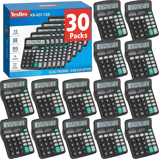 30 Pack Calculator Bulk, 12 Digits Calculators Desktop by YesBes