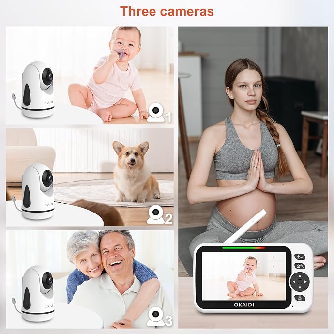 OKAIDI Video Baby Monitor with 3 Cameras, 30H Battery and 1000ft Range - Image 3