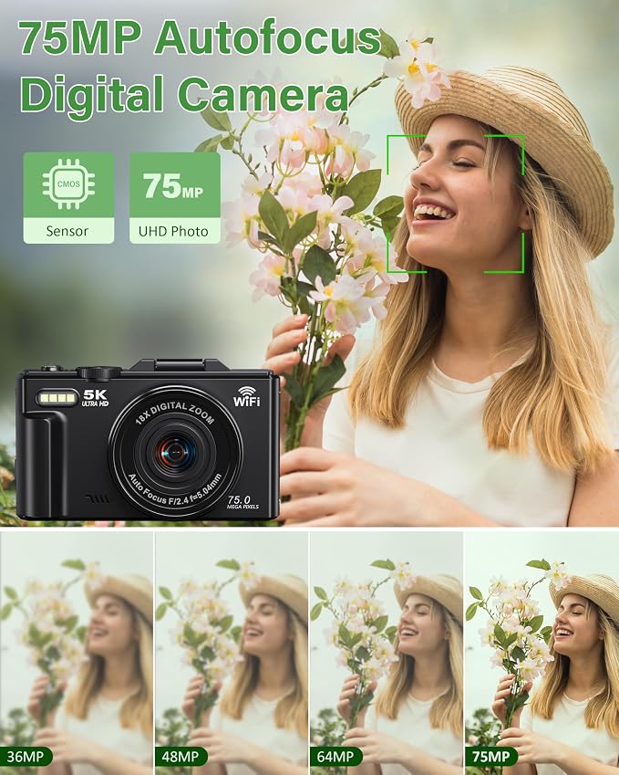 5K Digital Camera for Photography, 75MP WiFi Vlogging Camera for YouTube - Image 2