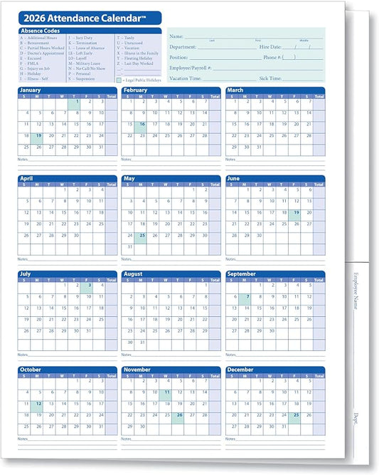 ComplyRight 2026 Attendance Calendar Folder by ComplyRight