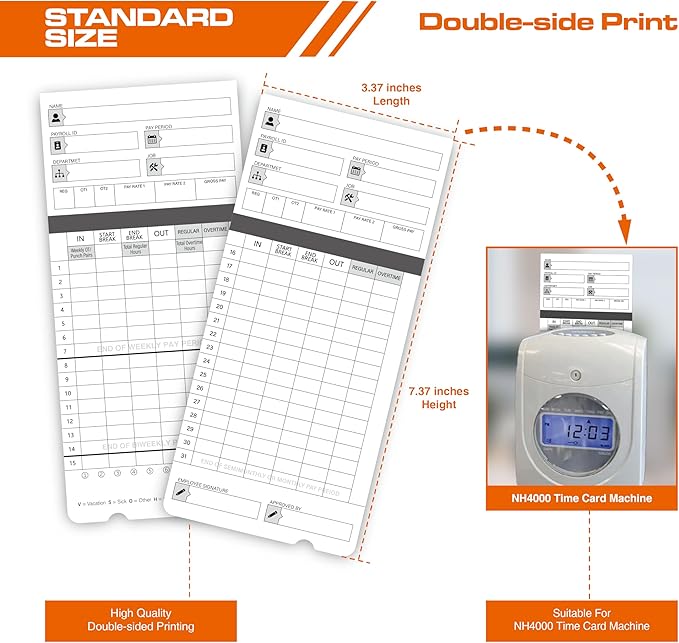 300 time Cards for HN4000, HN4500 time Clocks and More, Card Numbers 1-50 - Image 4