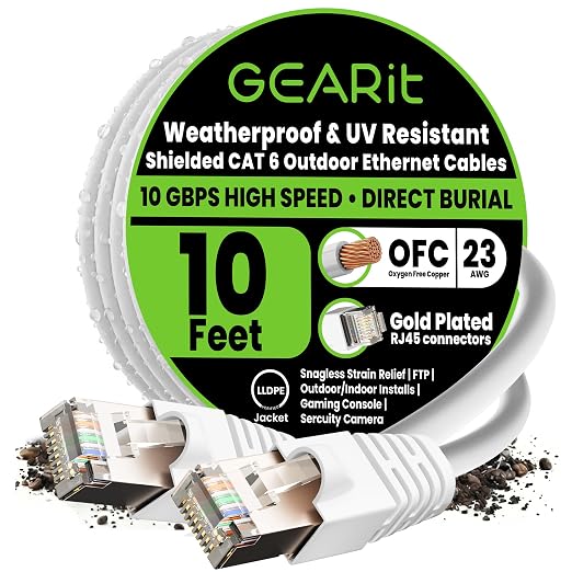 GEARit Cat6 Outdoor Ethernet Cable 23AWG Pure Copper, Waterproof, Direct Burial by GEARit