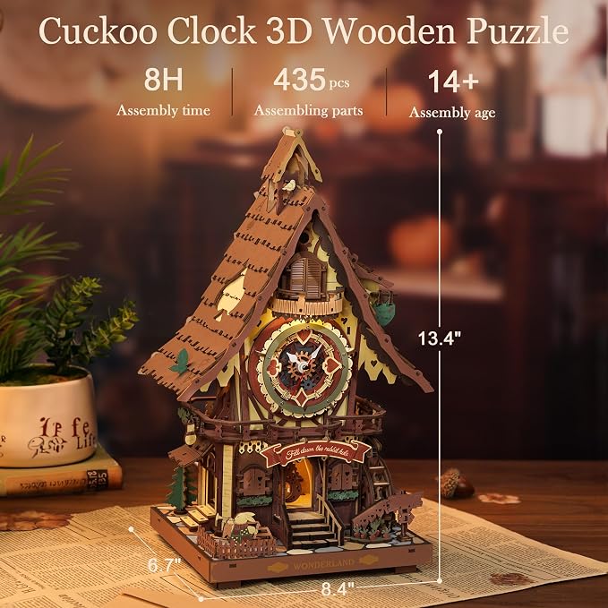 ROBOTIME 3D Wooden Puzzles for Adults-Cuckoo Clock Wooden Models for Adults to - Image 7