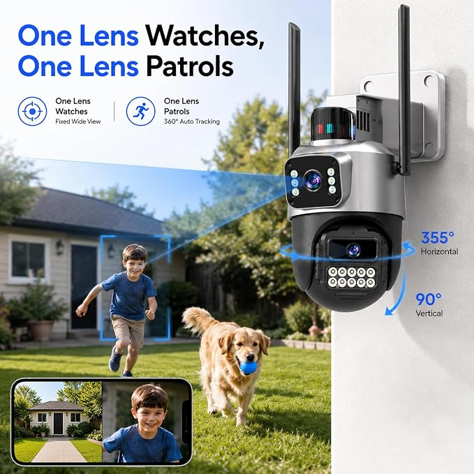 Outdoor Camera, Dual Lens PTZ 6MP Security Camera Outdoor, 6X Digital Zoom - Image 3