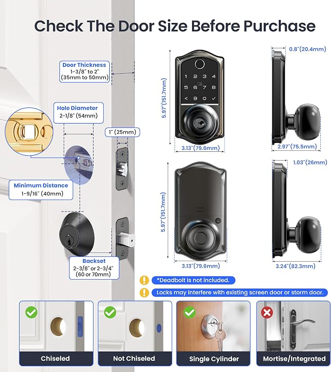 Veise VE018 Smart Knob Handle Lock - Image 8