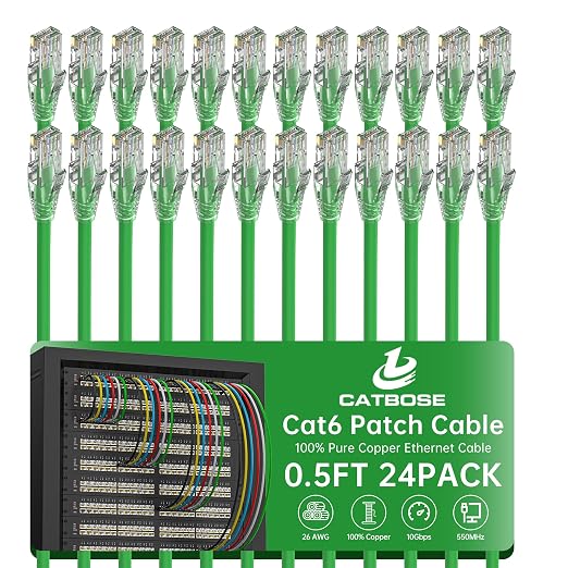 0.5 Foot Cat6 Patch Cables, Solid Pure Copper Patch Cord, Cat 6 Ethernet Cable by CatBose