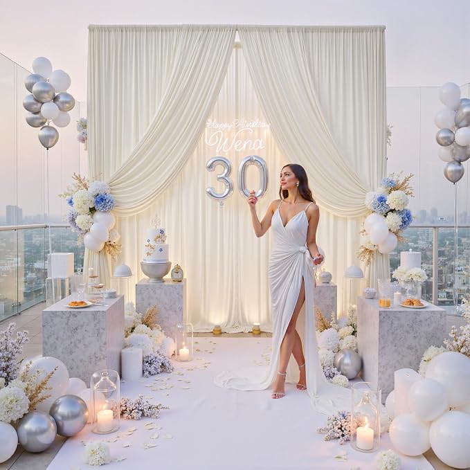 30ftx12ft Wrinkle Free Ivory Backdrop Curtains - Image 5