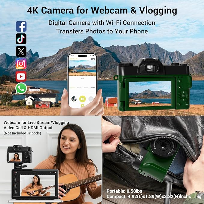 75MP Digital Camera, 4K WiFi Vlogging Camera - Image 8