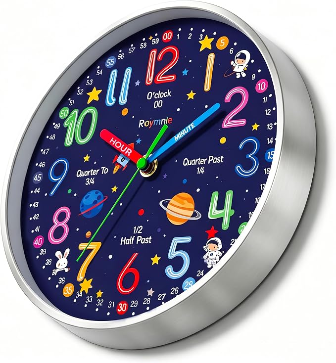 Roymnie Wall Clock Learning to Tell Time Easily Non Ticking Battery Operated - Image 3