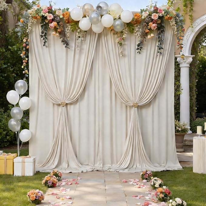 50ft x 12ft Wrinkle Free Beige Backdrop Curtains - Image 5