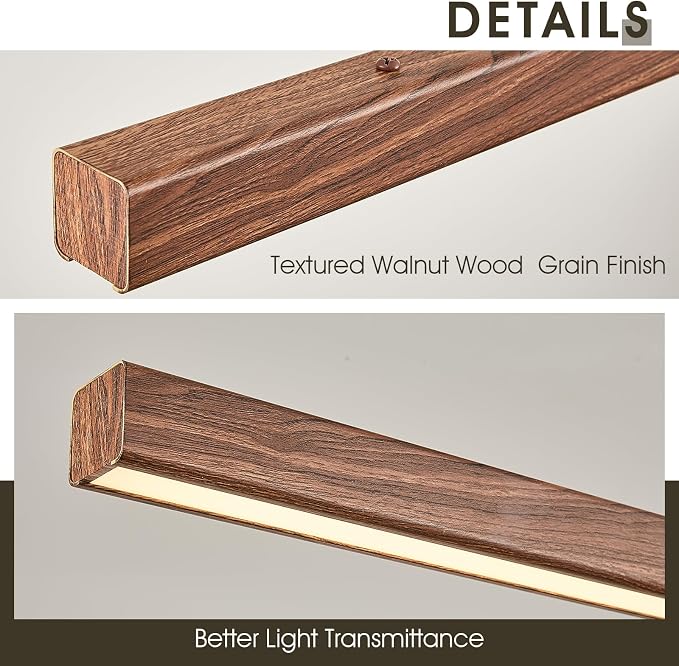 Linear Pendant Light 39 Inches Wood Grin Finish Island Light Modern LED Hanging - Image 4