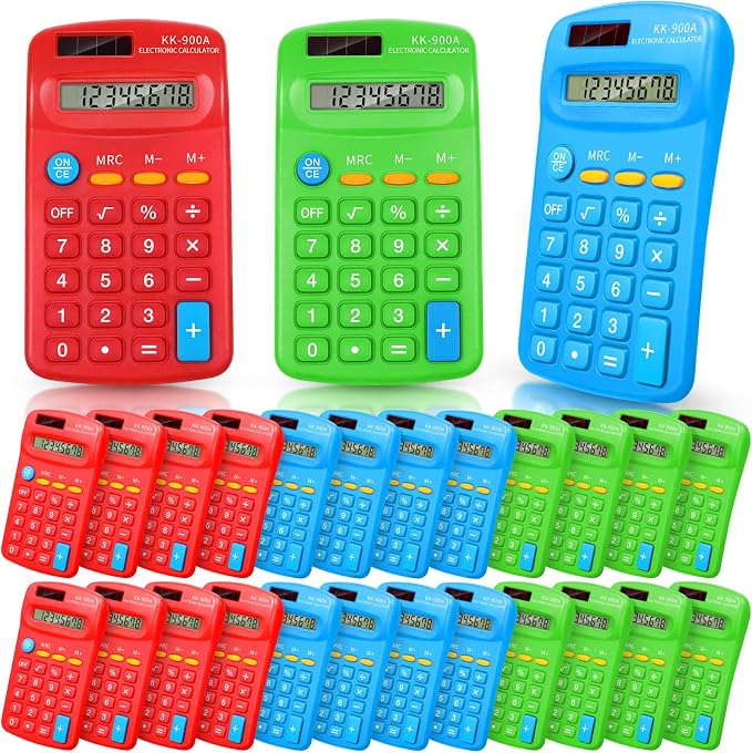 30 Pack Pocket Calculator Small Battery Powered Bulk Mini Size 4 Function Hand by Flutesan