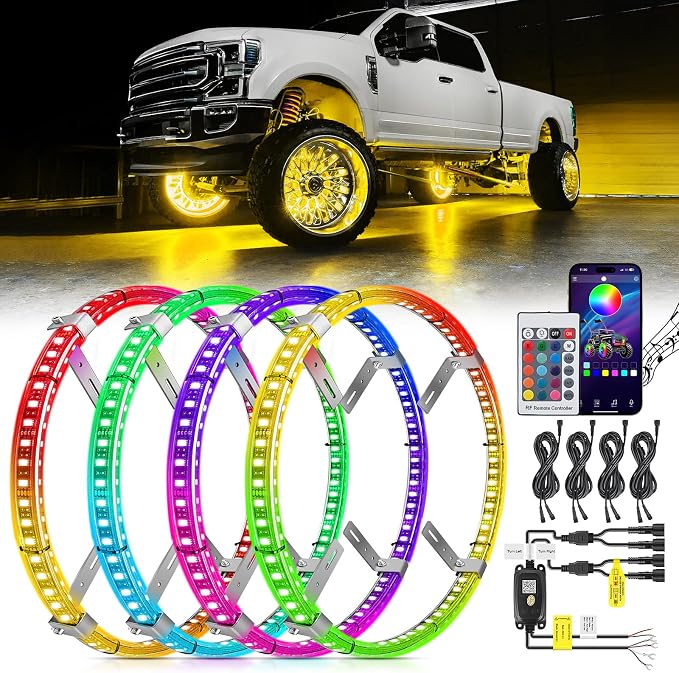 Nilight 4PCS 15.5inch Double Row LED Wheel Ring Lights RGB by Nilight