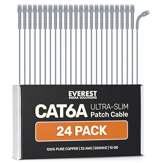 Everest Ultra Slim Cat6a Ethernet Patch Cables 7ft Gray by EverestMediaSolutions