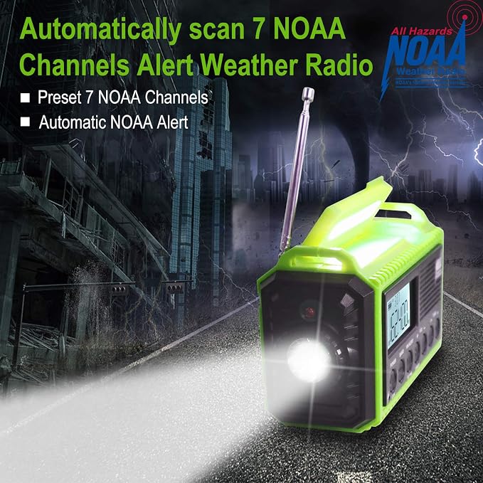 Raynic Emergency Weather Radio, 5000mAh/18500mWh Weather Radio, Portable Solar - Image 2