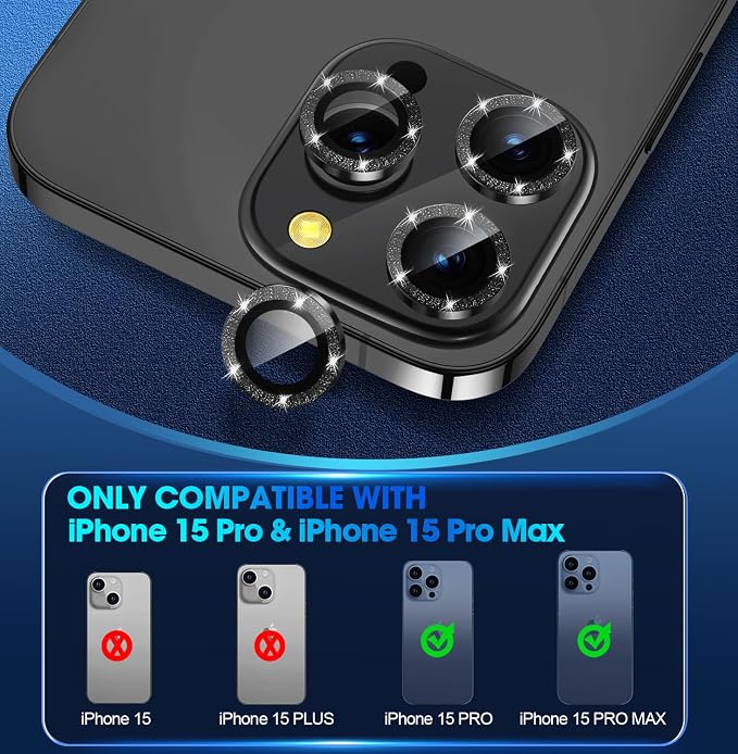 for iPhone 15 Pro/iPhone 15 Pro Max Camera Lens Protector Bling Individual - Image 2
