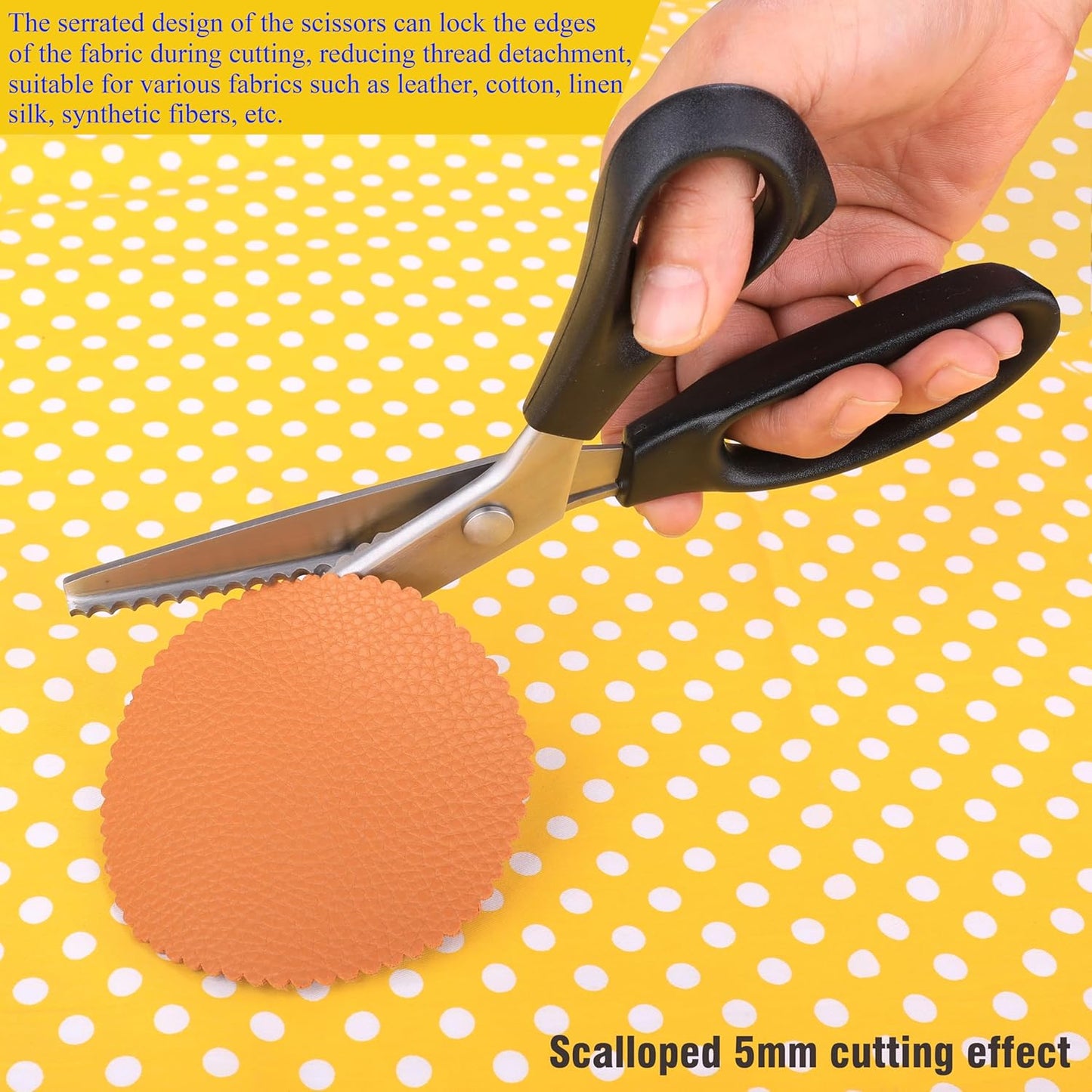 Scalloped Pinking Shears Strong & Sharpe Pinking Shears for Fabric, Serrated and Scalloped Scissors Fabric,3mm,5mm,7mm(Scalloped 5mm)