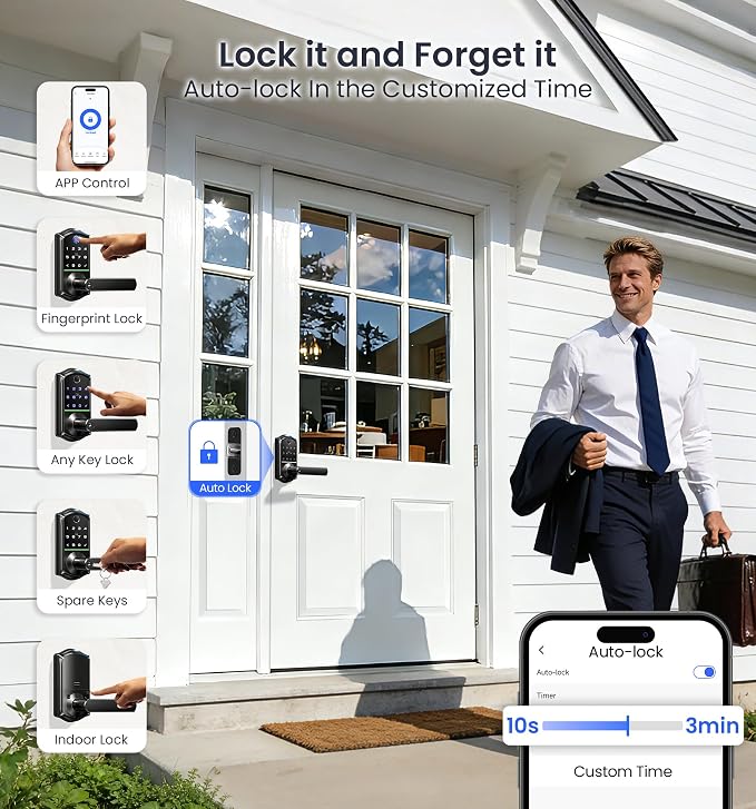 Veise VE019 Fingerprint Smart Lever Lock, App Control, Keyless Entry Door Lock - Image 7