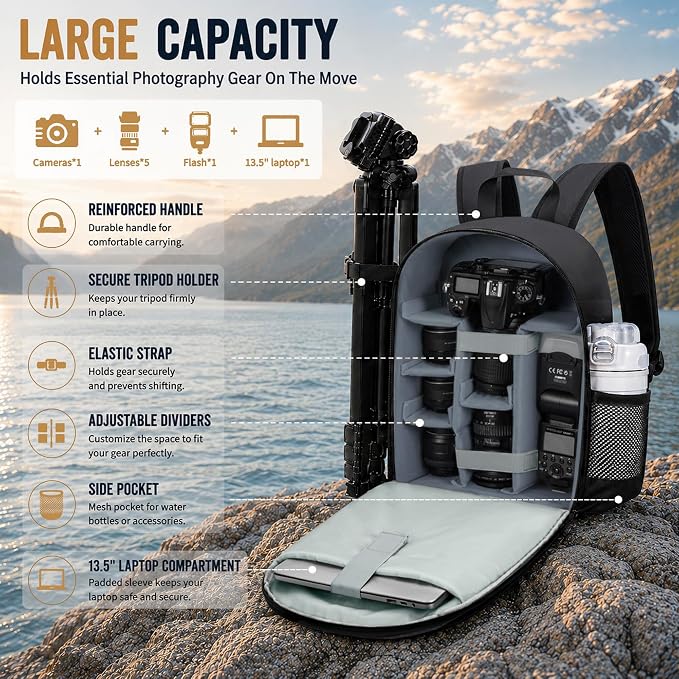 Camera Backpack for Photographers, DSLR Camera Bag - Image 2