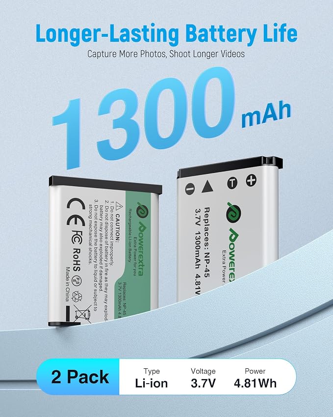 NP-45 NP-45A NP-45B NP-45S Battery 1300mAh*2 & Dual Charger Compatible - Image 3