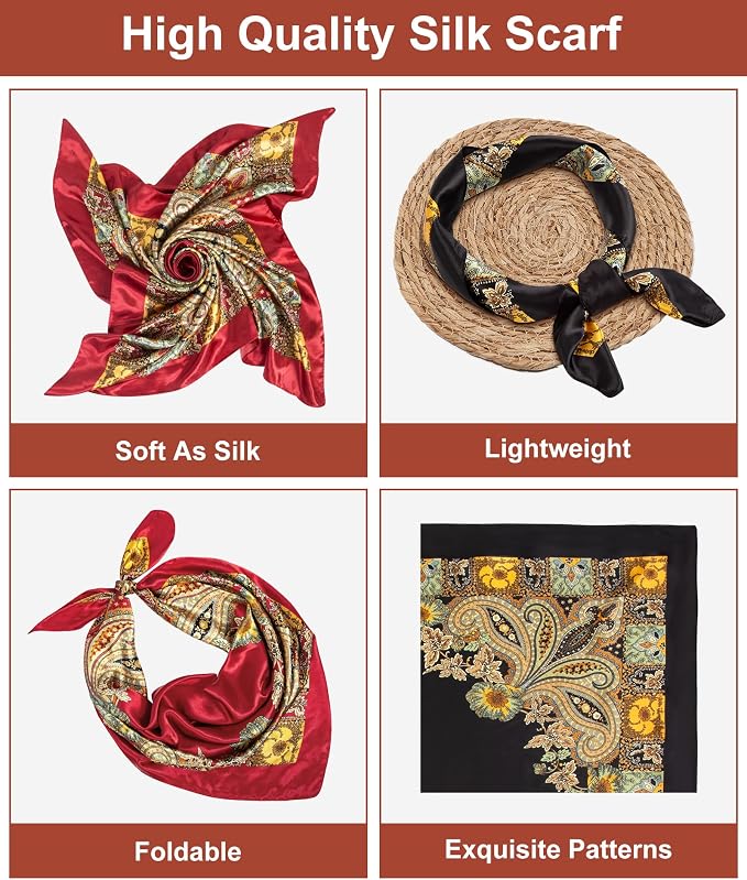 Senker Fashion 35" Head Scarf for Women, Pirate Costume Accessories Silk Red - Image 3