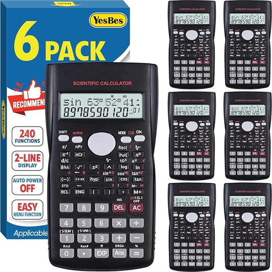 6 Pack Scientific Calculators Bulk, 2-Line Large Screen Display 240 Functions by YesBes