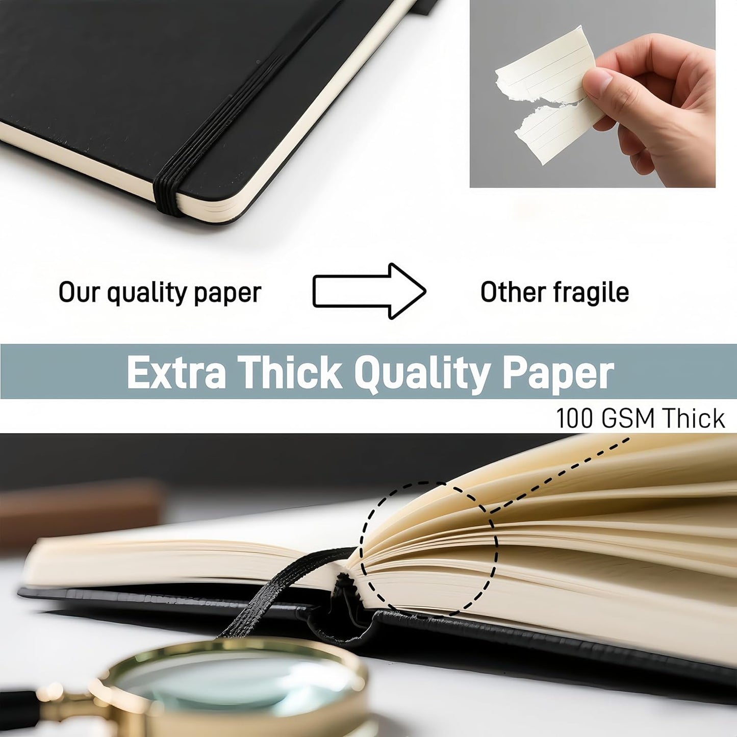 KaKaiRuiYing Lined Journal Notebook with Pen Holder, 320 Pages, 5.5'' × 8.6'' Medium Size A5-100 GSM Thick Paper, for Writing, Work, Office, Leather Hardcover