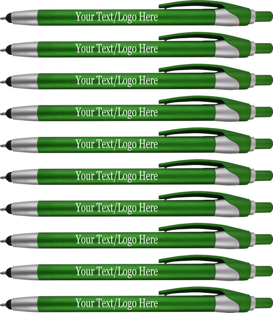 Personalized with Your Custom Logo or Text Pens-Pack of 450- for Marketing, Parties, and Events, 2 in 1 Capacitive Stylus & Ballpoint Pen Compatible with Touchscreen Devices, Black Ink, Green Pens