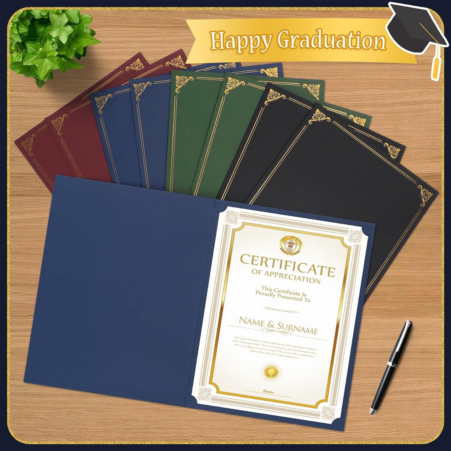 Ndsox 120 Packs Navy Blue Certificate Holders, Graduation Diploma Holders, 350GSM, Diploma Covers with Gold Foil Border for Letter Size 8.5" x 11" Award Certificate Paper, Cardstocks and Documents