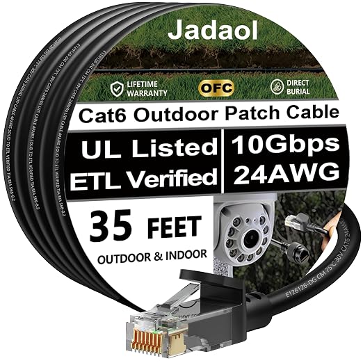 Jadaol Cat 6 Ethernet Cable 35 ft, Outdoor&Indoor, Support Cat8/7 Network LAN by Jadaol