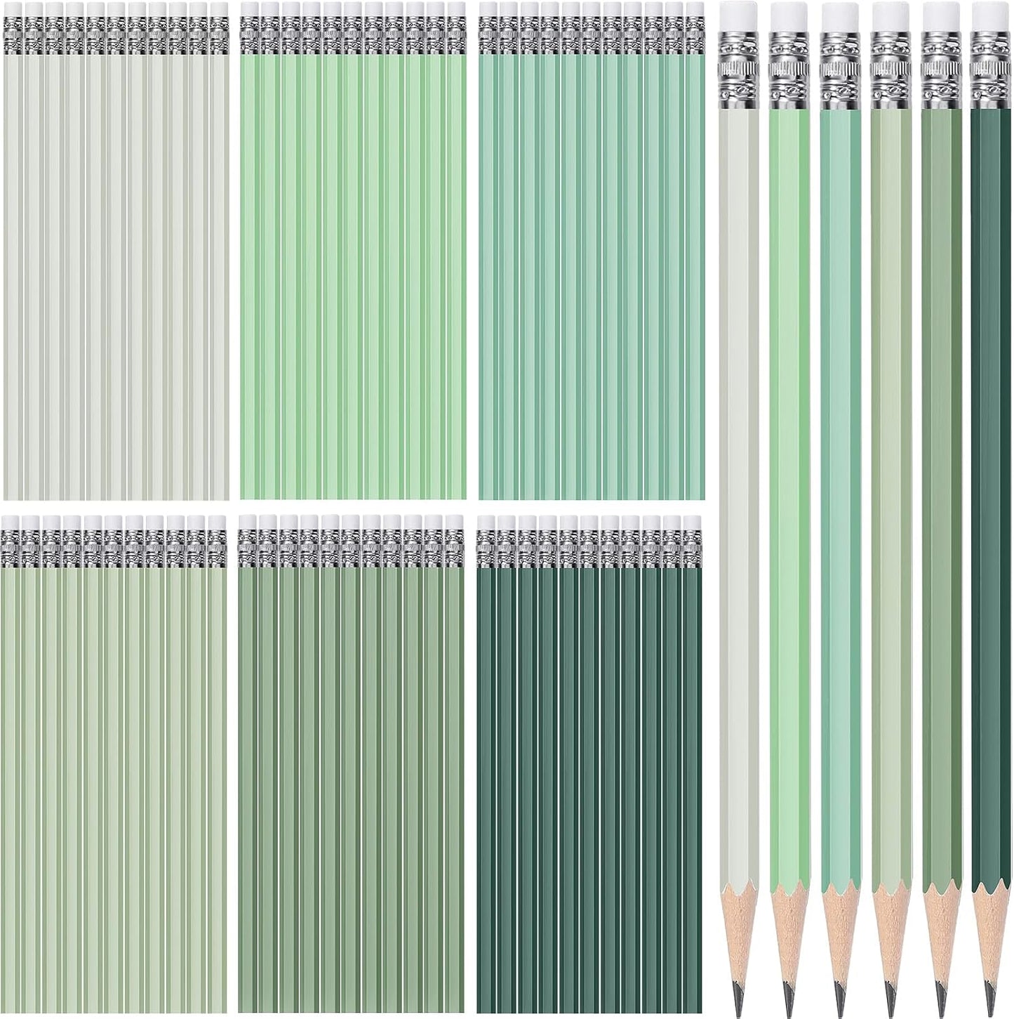 TecUnite 120 Pcs #2 HB Pencils with Eraser No 2 Unsharpened Wooden Hexagonal Pencils for Adults Gifts for School Exam art Learning Office Sketching(Green Series)