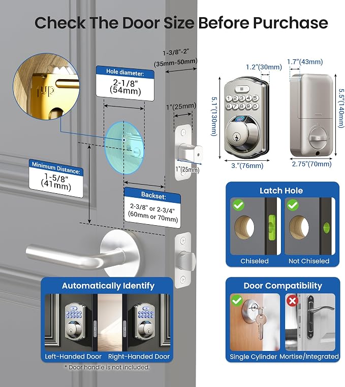 Veise KS02A Fingerprint Keyless Entry Door Lock, Auto Lock, Electronic Keypad - Image 9