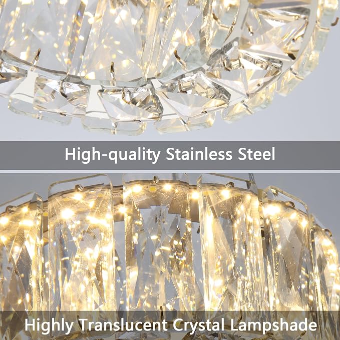 HAIXIANG Modern Crystal Chandelier Dimmable LED 8 Inch Ring Pendant Lights - Image 6