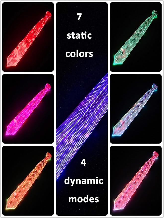 LED Neck Ties for Men Party Fiber Optic Light Up Necktie Bar Rave Funny Glow - Image 2
