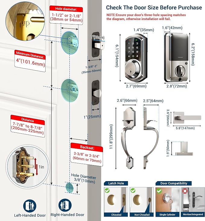 Veise VE06-H Smart Front Door Lock Set, App Control, Keyless Entry Deadbolt - Image 6