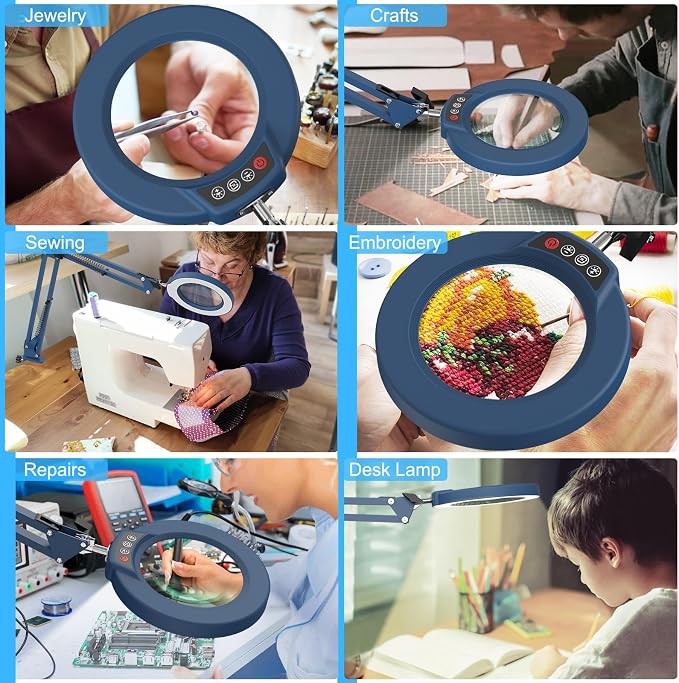 10X Magnifying Glass with Light and Clamp, Real Glass Stand Lighted Magnifier - Image 7