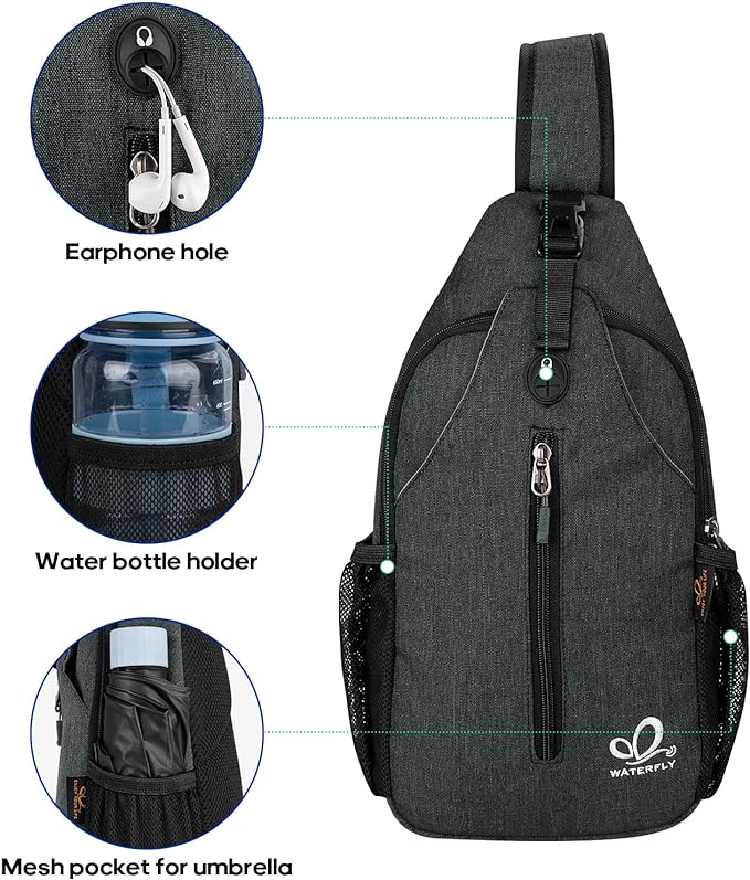 WATERFLY Crossbody Sling Backpack Sling Bag Travel Hiking Chest Bag Daypack - Image 5