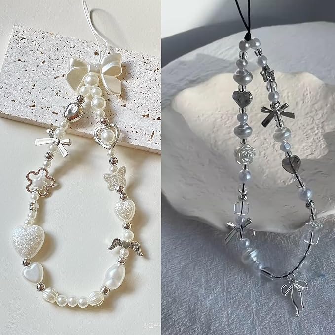 2 Pcs Phone Charm Strap Hand for iPhone Wrist Strap Camera Lanyard Pearl Beaded - Image 9
