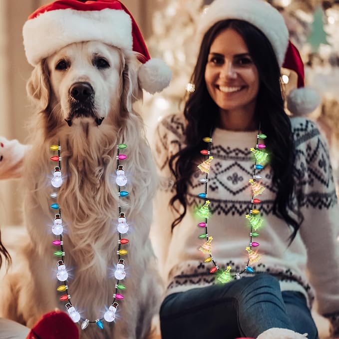 1PCS Light up Christmas Necklace Tree Bulb, 3 Modes Colorful Xmas Accessories - Image 6